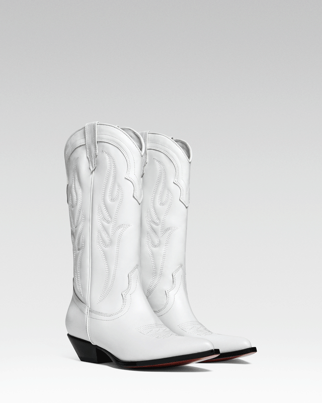 SANTA FE Women's Cowboy Boots in White Calfskin | On tone embroidery